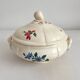 Small vintage ivory earthenware tureen with flowers, Digoin Sarreguemines
