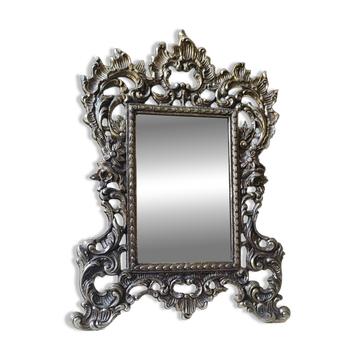 Antique/Rocaille/Louis XV Style Table Mirror. In silver-plated bronze