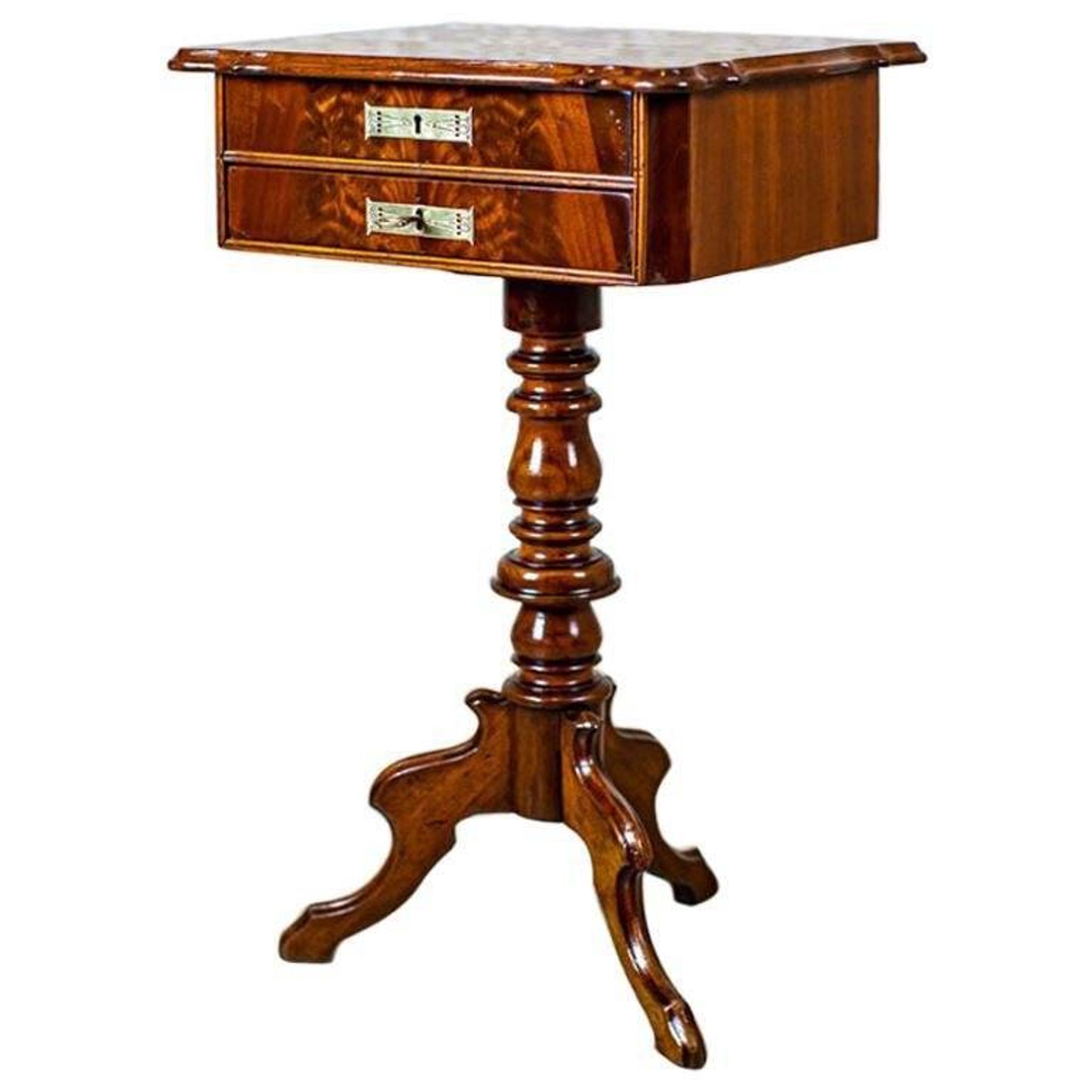 Table de couture antique Louis Philippe avec plateau marqueté, 1860