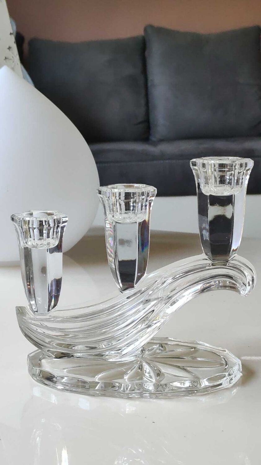 Stylish vintage candlestick, Buder with 3 lights. Lead crystal