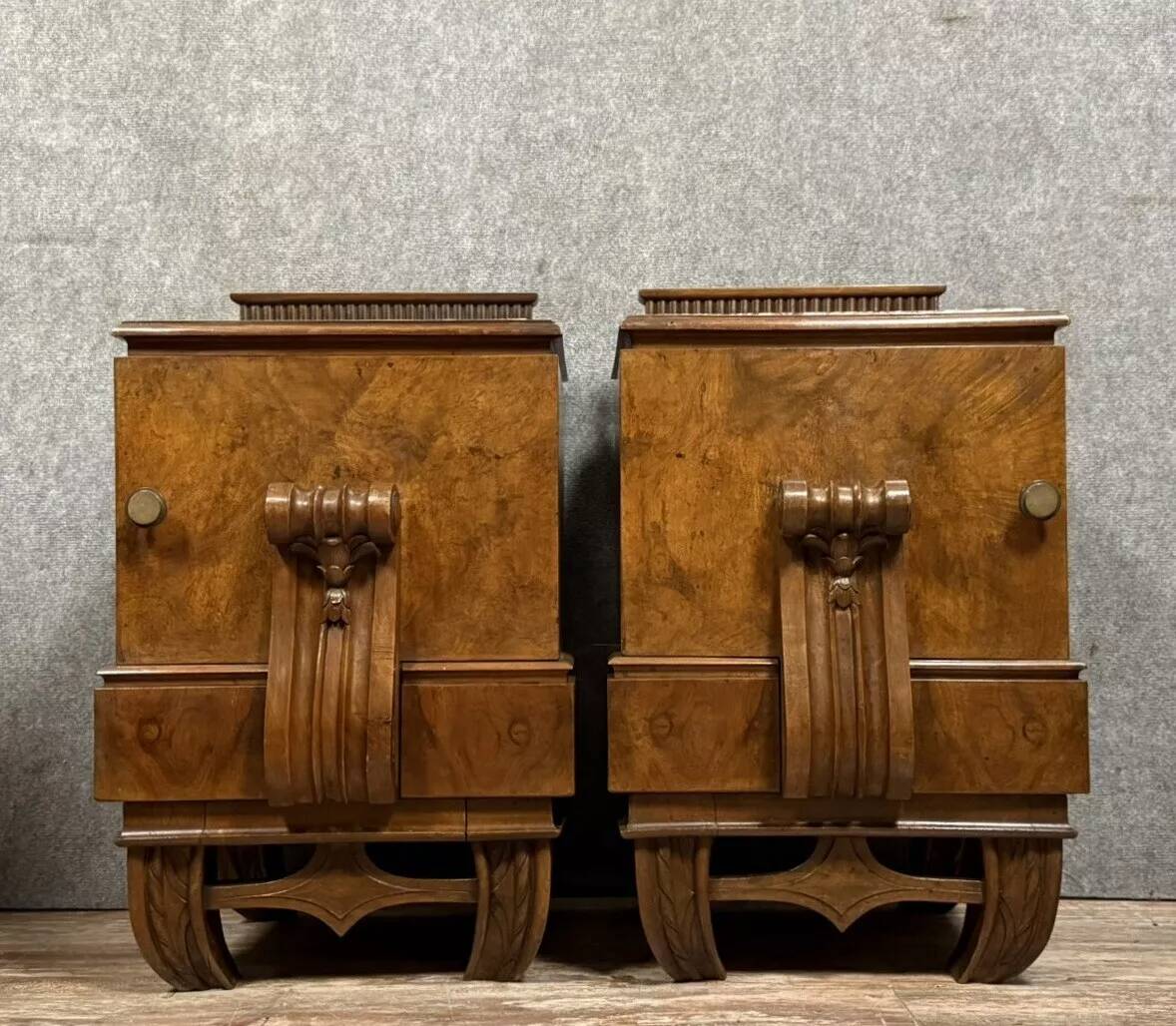 Pair of Art Deco period mahogany bedside tables circa 1930