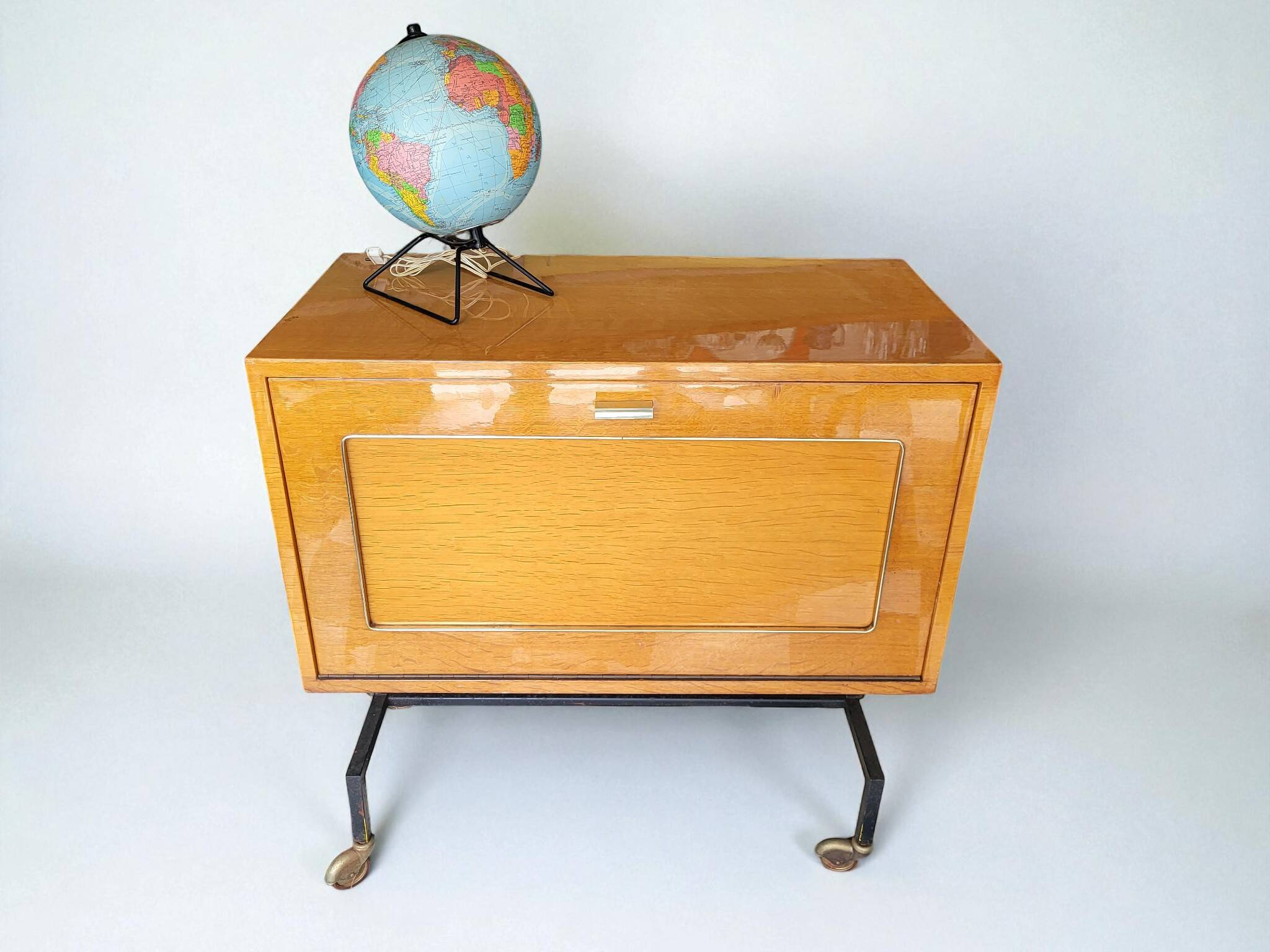 1960s low bar cabinet on wheels
