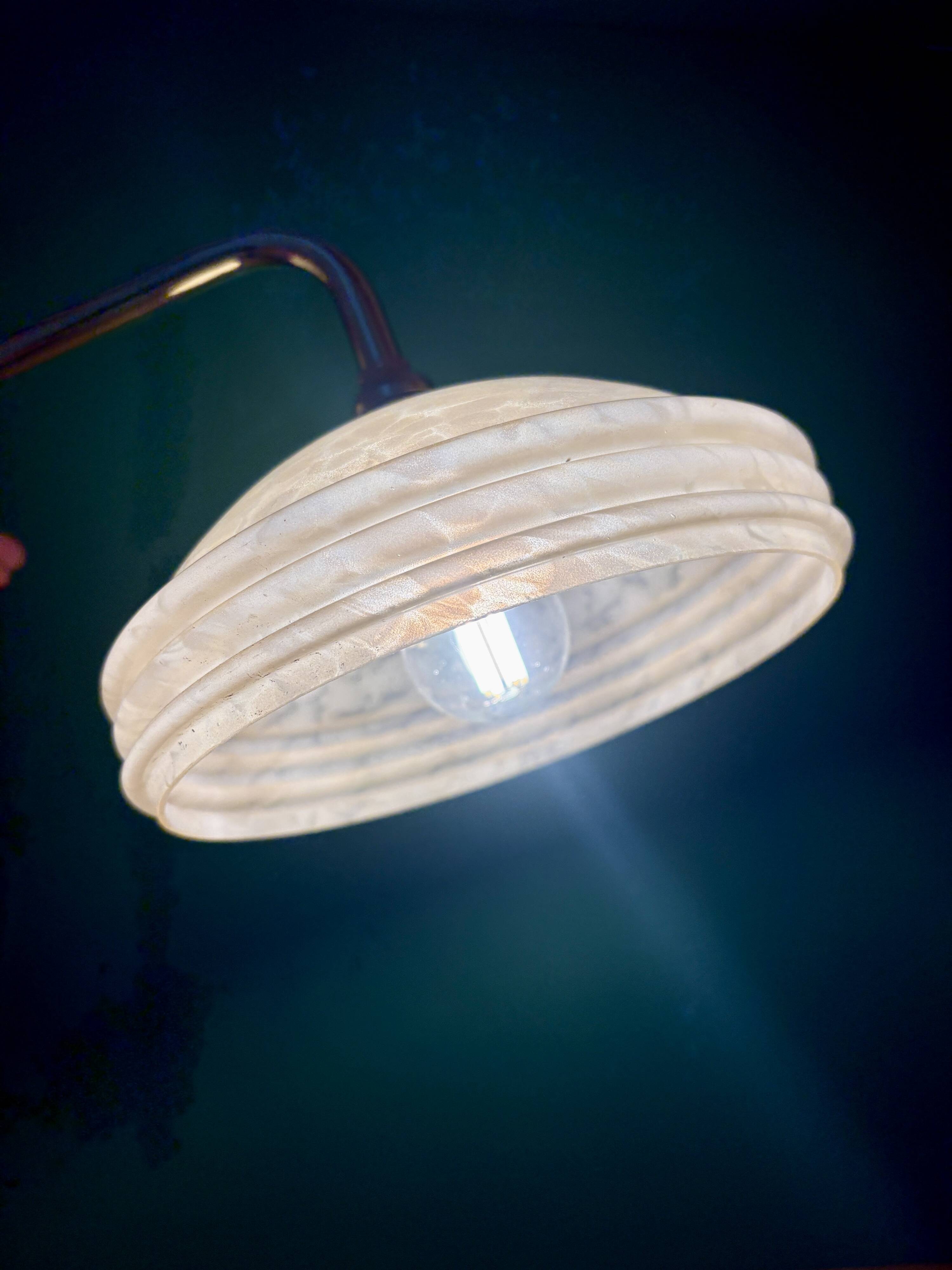 Vintage angled wall lamp with pale yellow Clichy glass shade