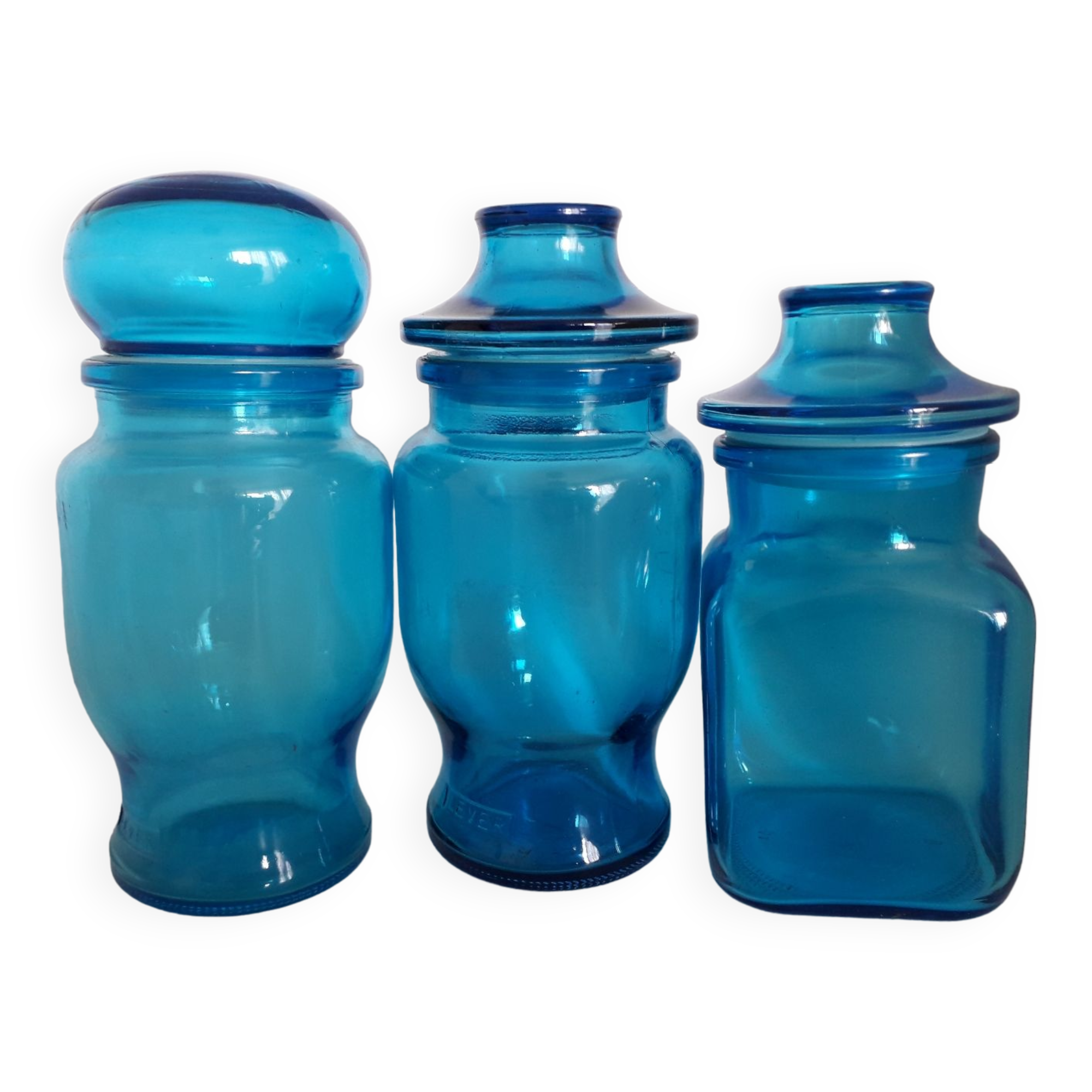 Set of blue glass jars