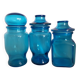 Set of blue glass jars