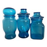 Set of blue glass jars