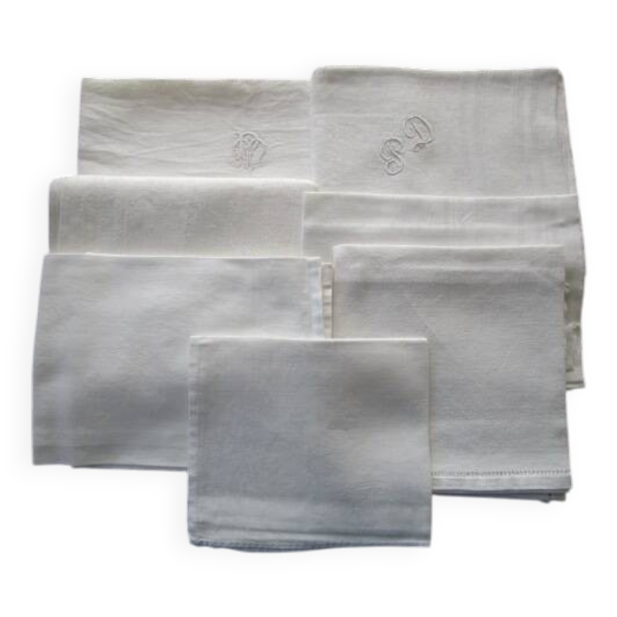 7 Antique Damask Napkins - Mismatched