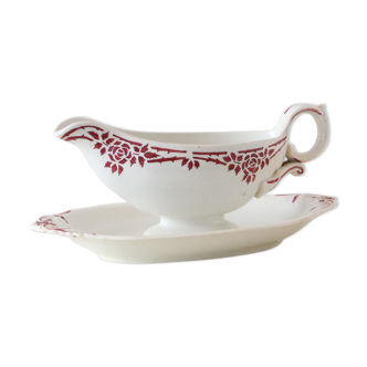 Red gravy boat, Onnaing earthenware, vintage