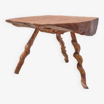 Table bois tripode, table en racine, table bois naturel, table basse vintage, brutaliste