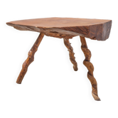 Table bois tripode, table en racine, table bois naturel, table basse vintage, brutaliste