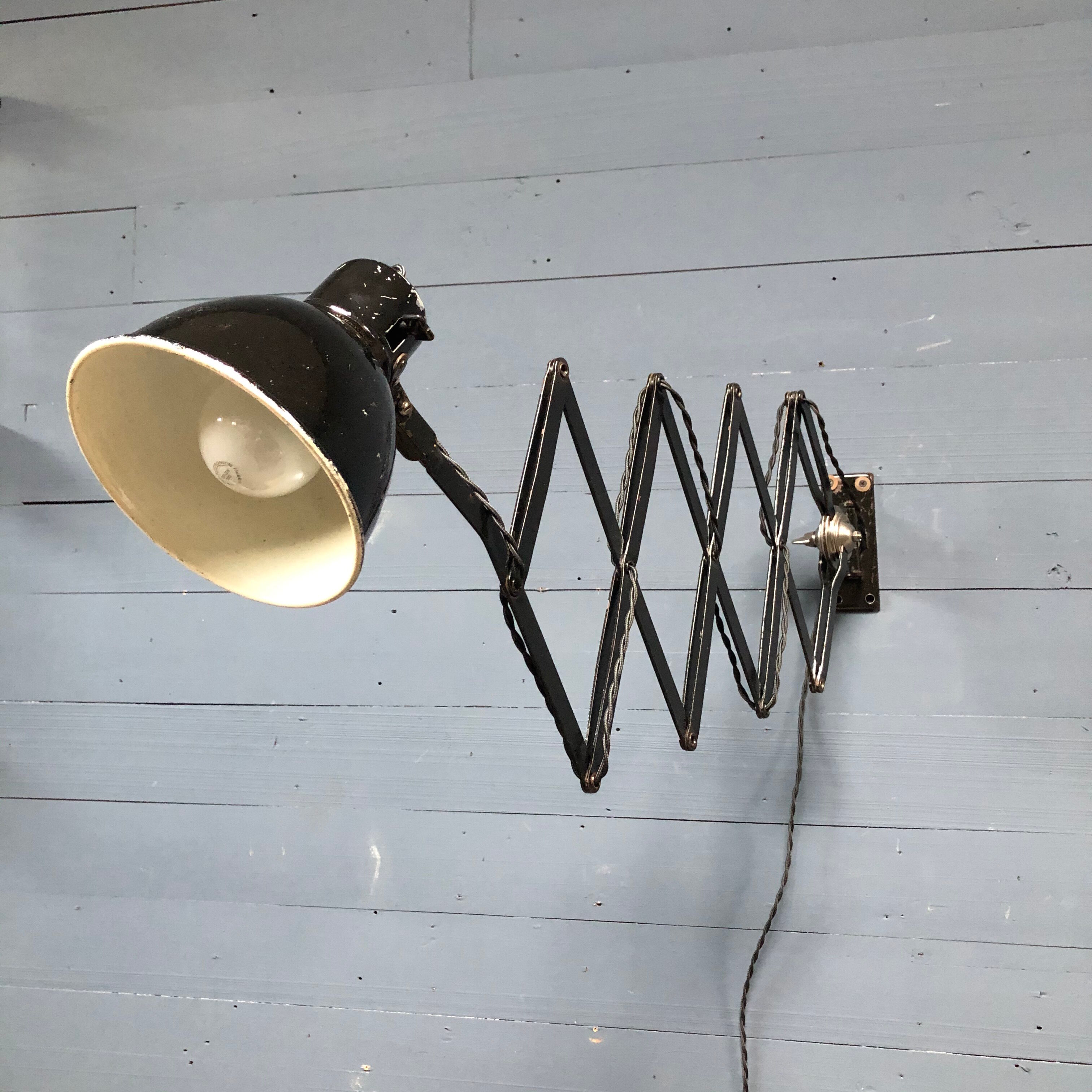 XL black scissor lamp from PeHaWe Leuchten Dresden, German 1940s