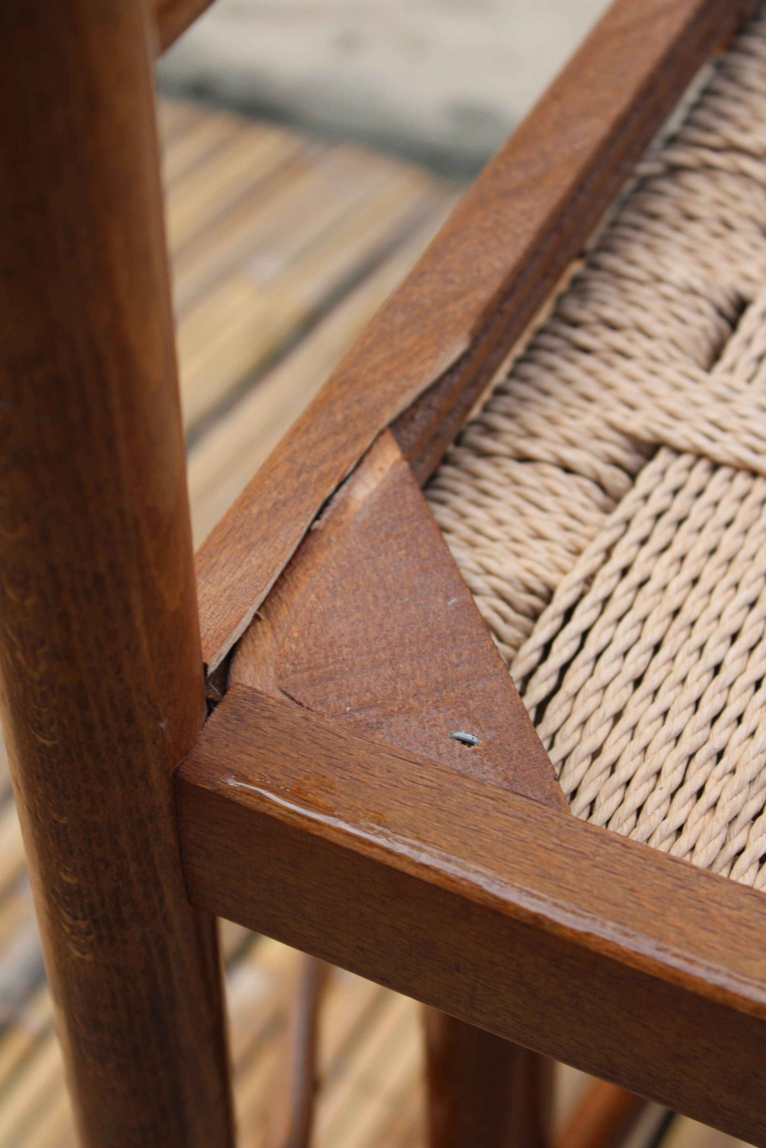 Pair of wooden and rope chairs