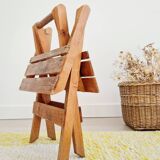 Tabouret pliant ancien en bois - porte-plantes en bois