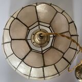 Large pendant lamp with mother-of-pearl and brass shade