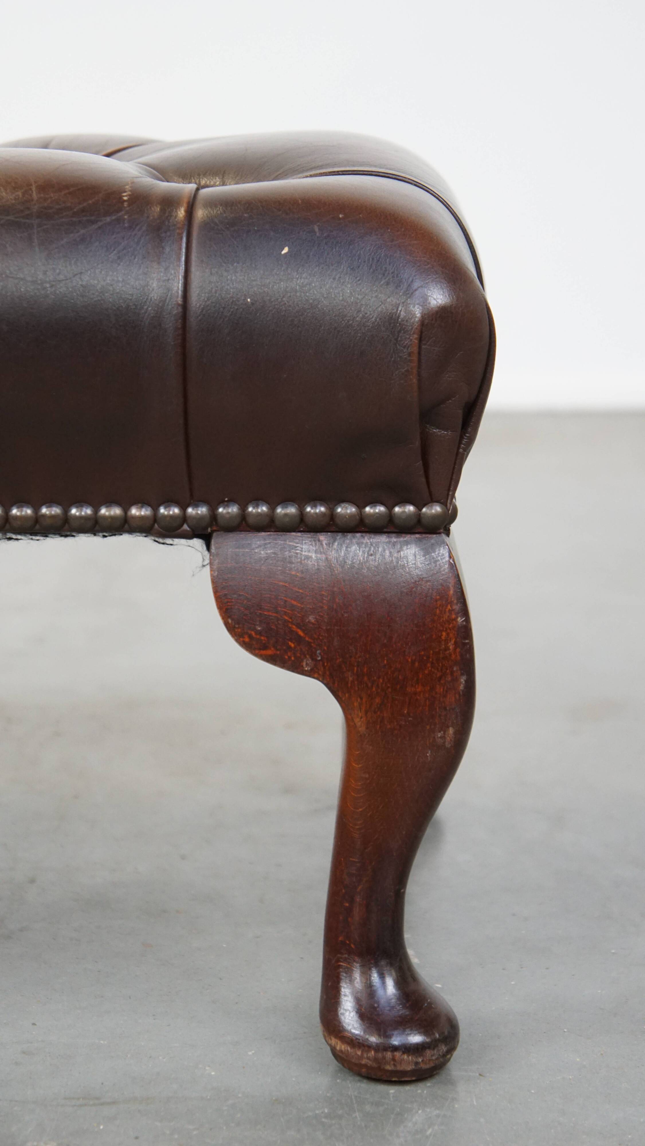 Dark brown cowhide leather Chesterfield ottoman