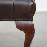 Dark brown cowhide leather Chesterfield ottoman