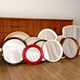 Large round mirror in pink beige plastic from the 70s