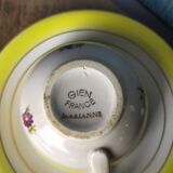 3 Gien earthenware cups and saucers decorated with flowers