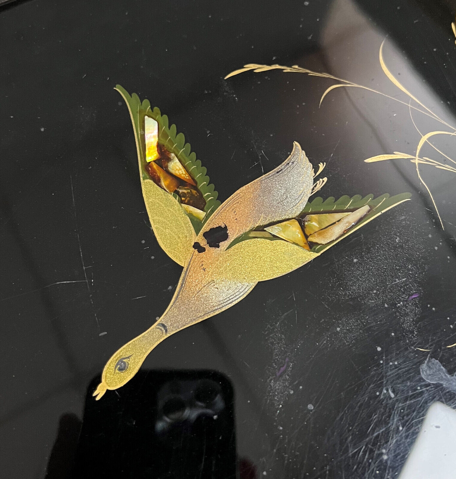 Art deco period serving tray with decoration fixed under glass