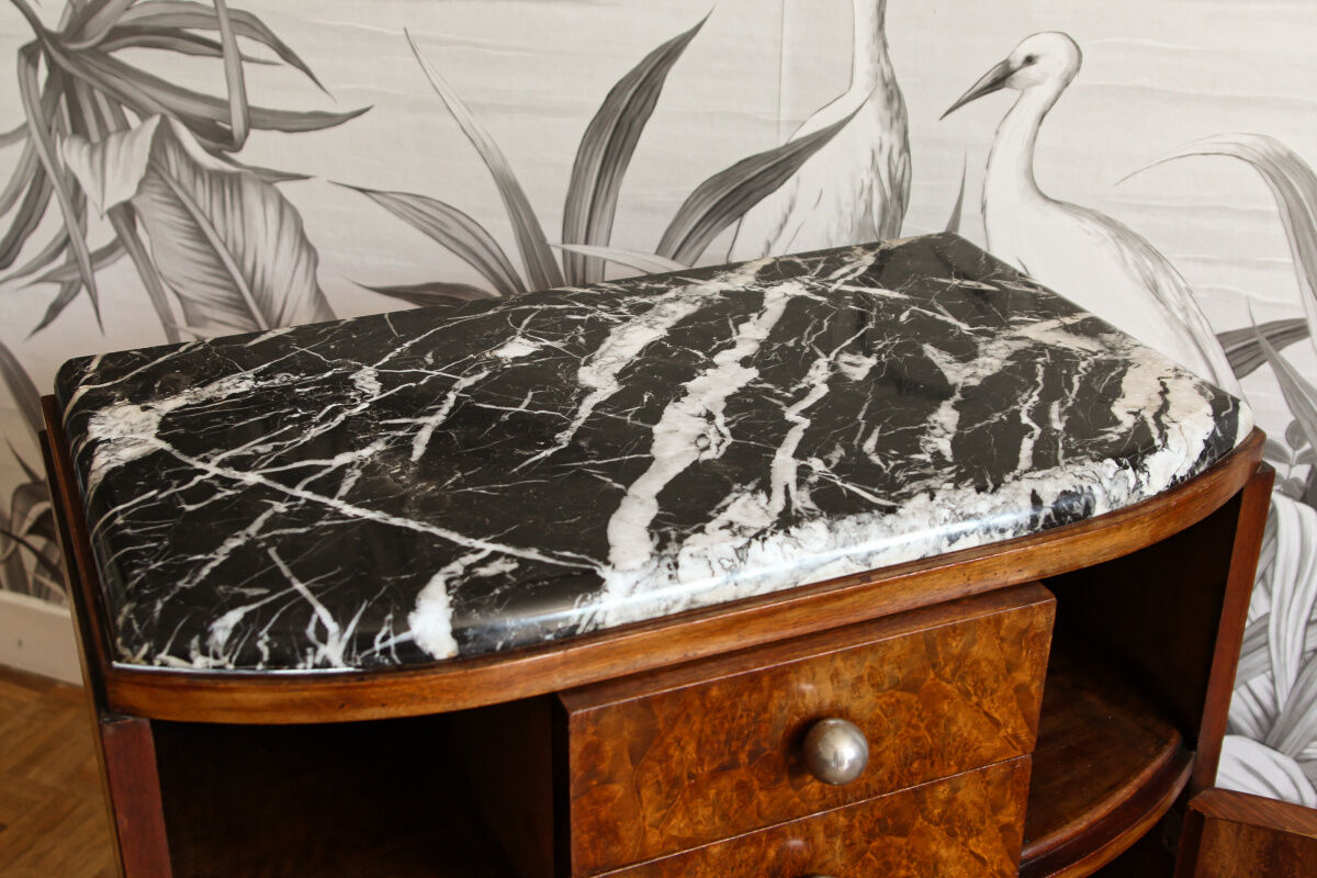 Bedside, art deco side table in precious wood