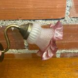 Antique Swan Neck Wall Lamp Gold Metal + Vintage Pink Glass Tulip
