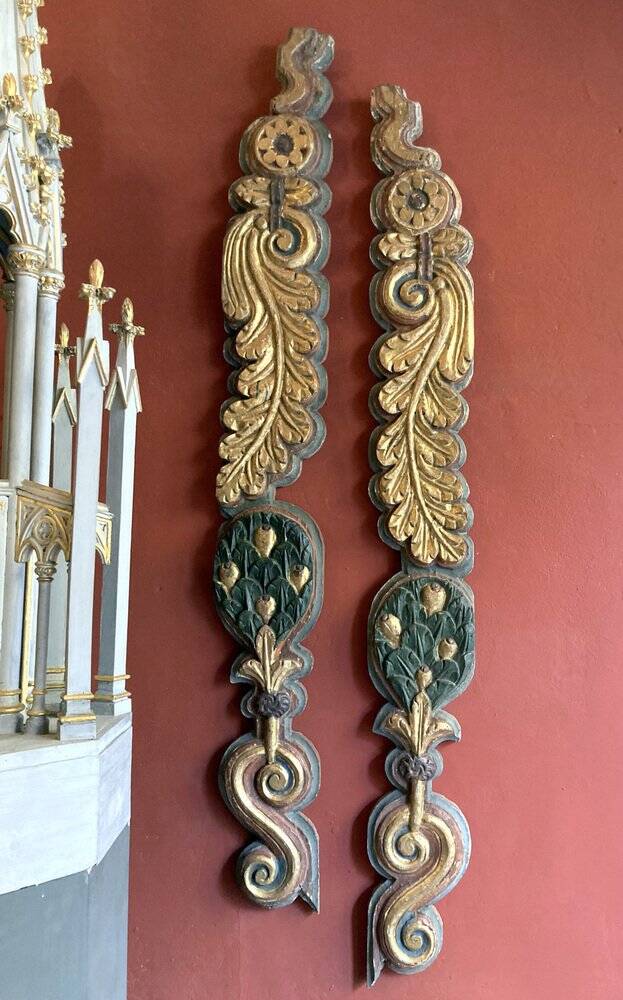 18th Century Italian Handcarved Polychrome Painted Pilaster Friezes, Set of 2