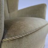 1960s, Danish relax armchair, original green furniture velour, beech wood.