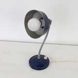Flexible bedside lamp in blue lacquered sheet metal and stainless steel, edition of the 70s.