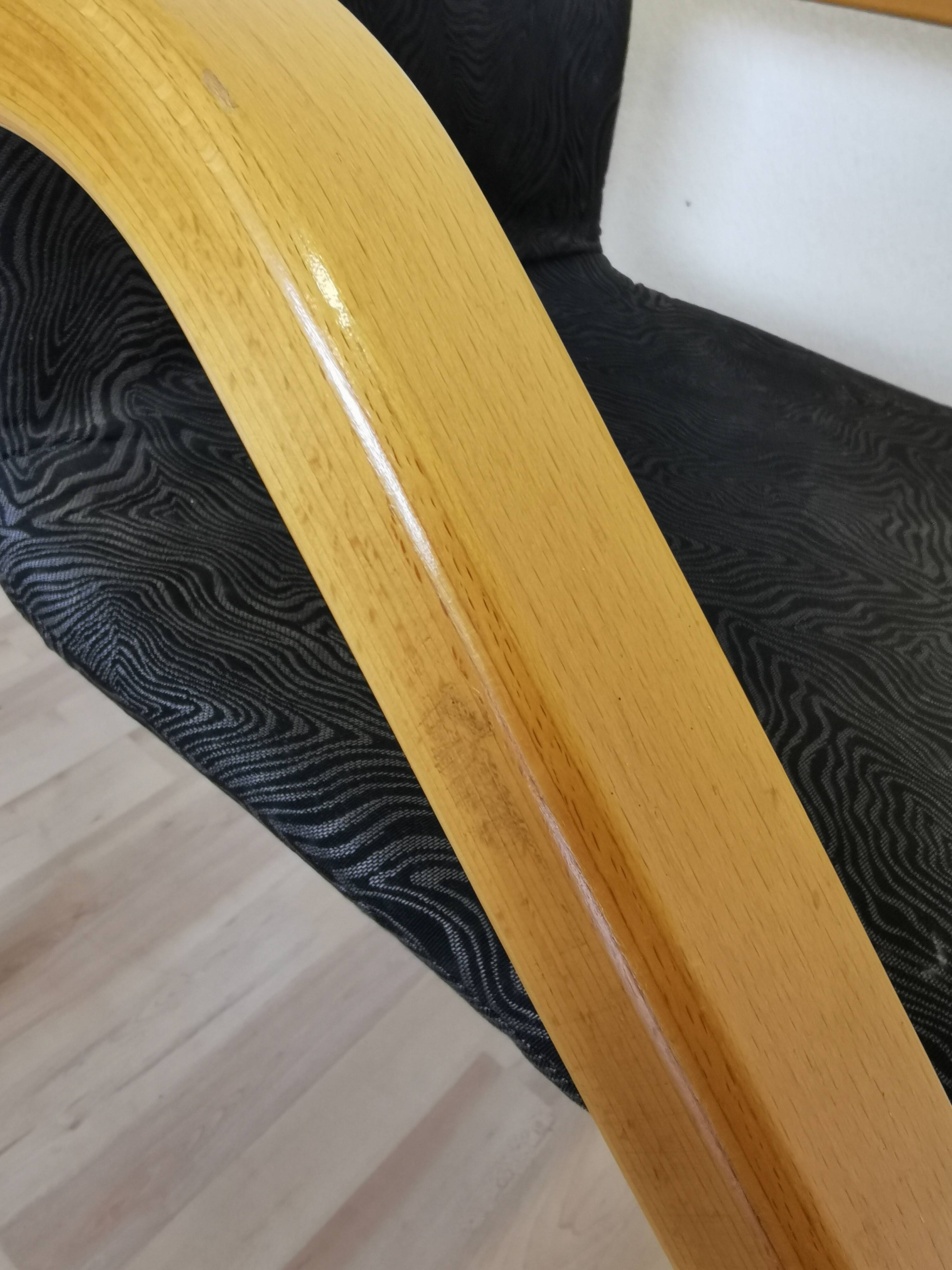 Vintage Beech Wood Dining Chair: 1970s Space Age Black Fabric