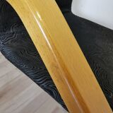Vintage Beech Wood Dining Chair: 1970s Space Age Black Fabric