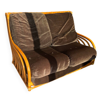 Bamboo leather sofa maugrion edition, roche bobois 1960