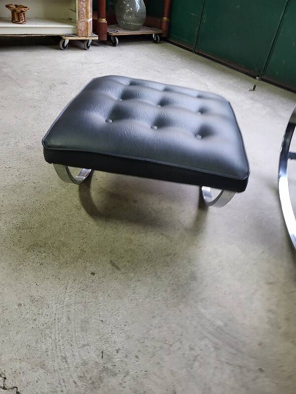 19th century rocking chair + footrest in skyl and chrome metal