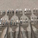 10 silver-plated oyster forks by Ravinet Denfert, shell-shaped goldsmith