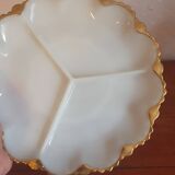 Dish with 3 compartments in opaline and vintage gilding