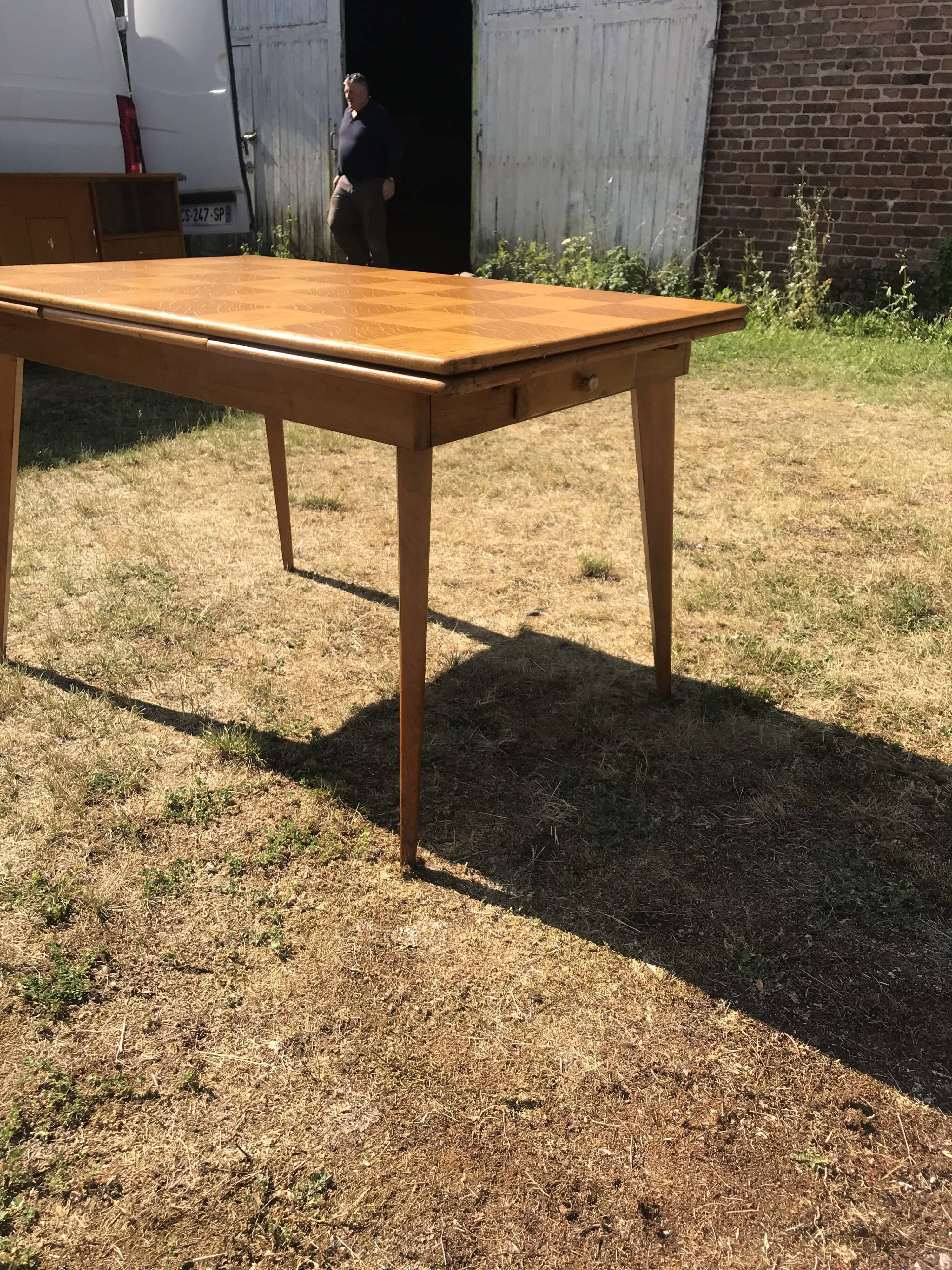 Vintage oak dining table compass legs