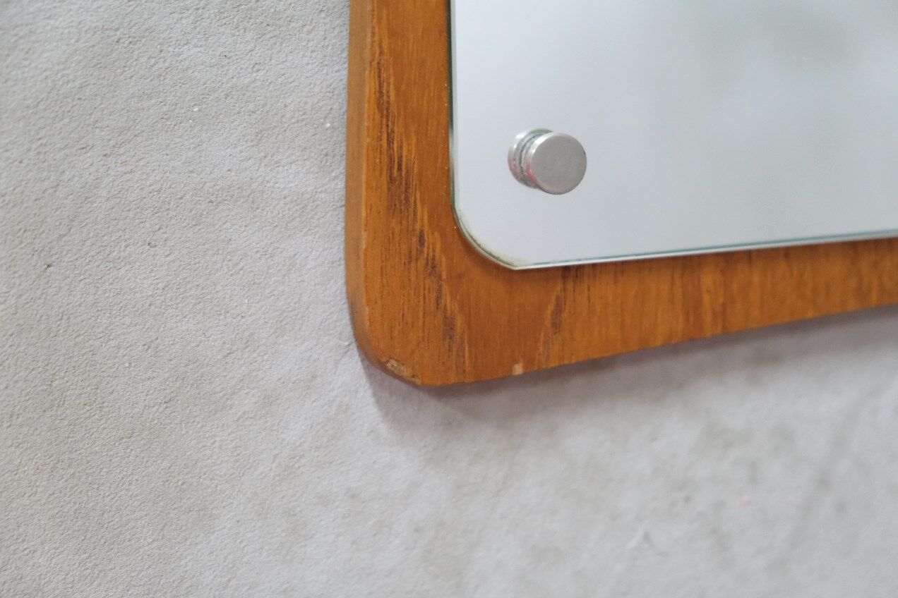 Scandinavian Minimalist Teak Mirror 1960s 36x30cm