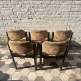 5 chaises en bois et tissu, années 60-70