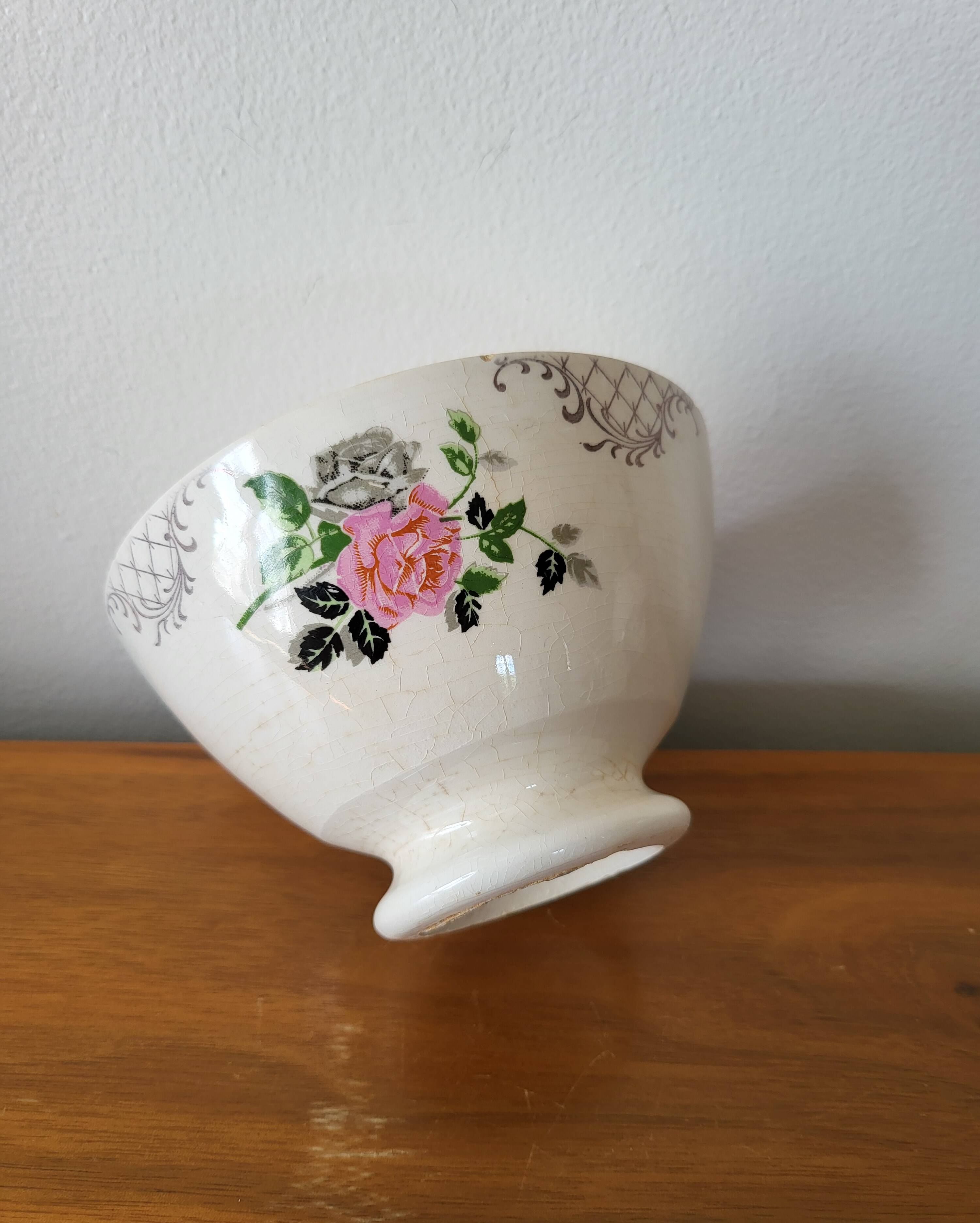 Old Faience Bowl SARREGUEMINES Rose Decoration