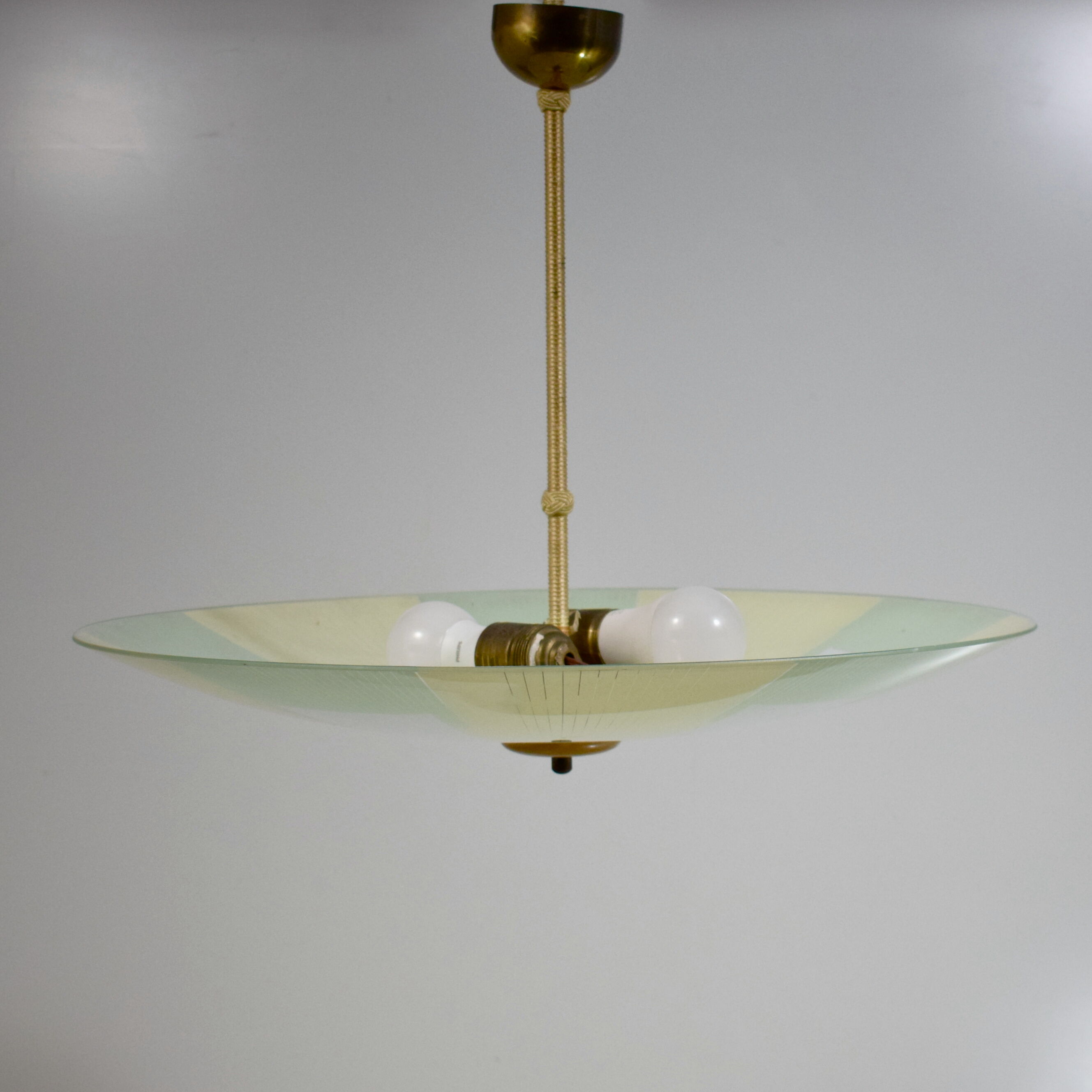 Vintage glass hanging lamp with colour patterns