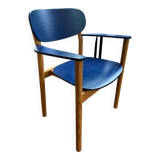 Fauteuil de table scandinave bois et bleu
