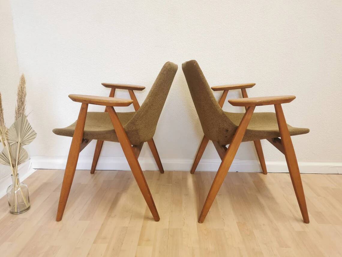 Set of 2 Rare Vintage Lupina Wooden Armchair by Niko Kralj, MCM Shell Chair