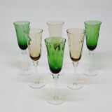 6 Flûtes A Champagne En Verre Soufflé Torsadé 2 Couleurs Vert Et Ambré