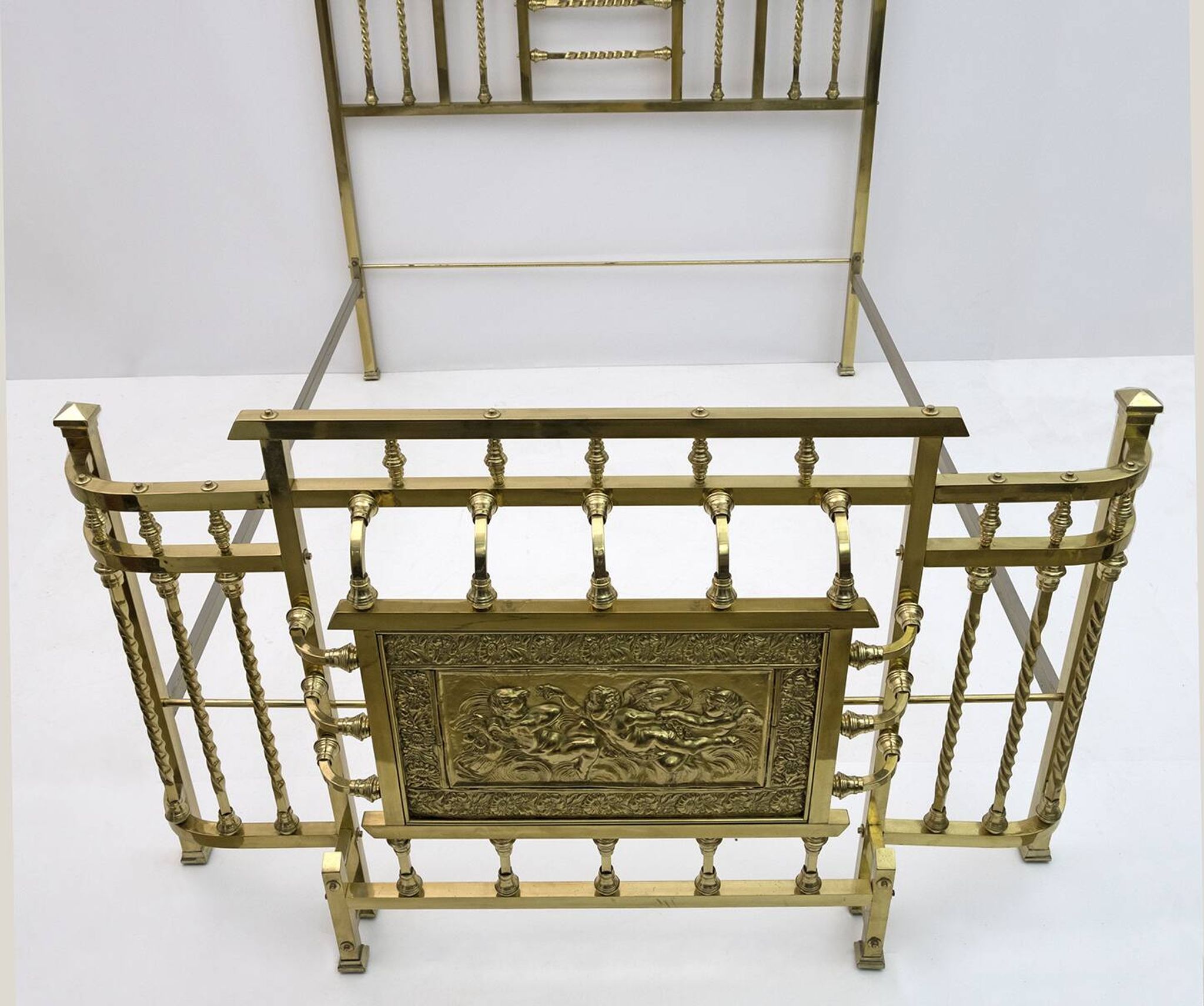 Art Nouveau Italian Brass Double Bed, Early 1900s