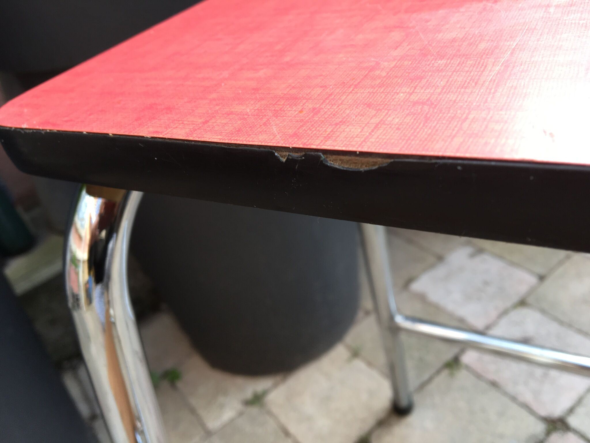 Red formica stool stepladder