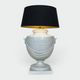 Large White Crackled Ceramic Urn Lamp with Drapery and Greek Frieze.