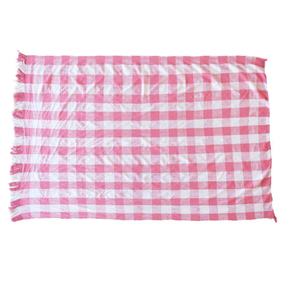Vintage Haik pink blanket with Moroccan checks - 186 x 252 cm