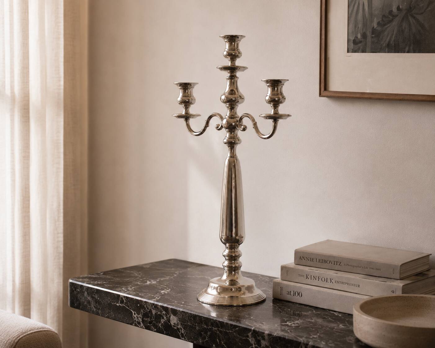 Large Three-Arm Stainless Steel Candelabrum, 1990s