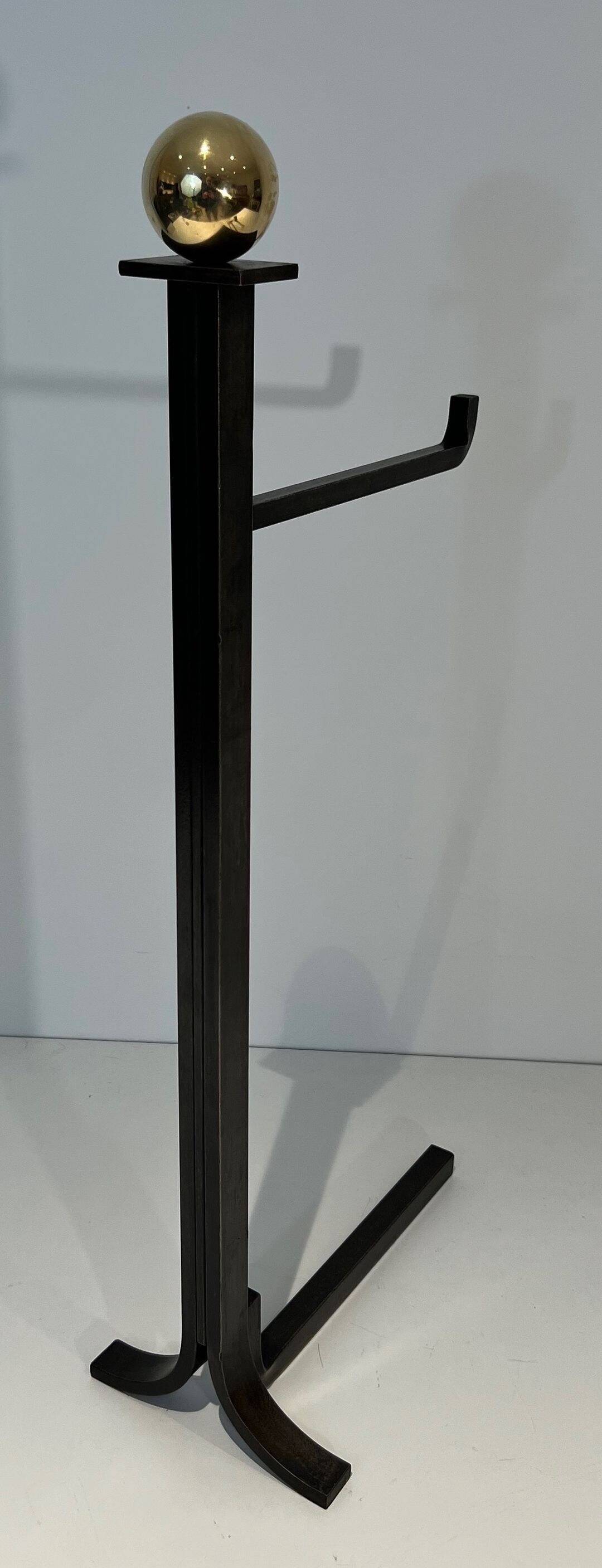 Modernist Fire Necessities in Steel and Brass with Hanging Tools, in the