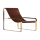Fauteuil contemporain en acier doré vieilli et cuir marron
