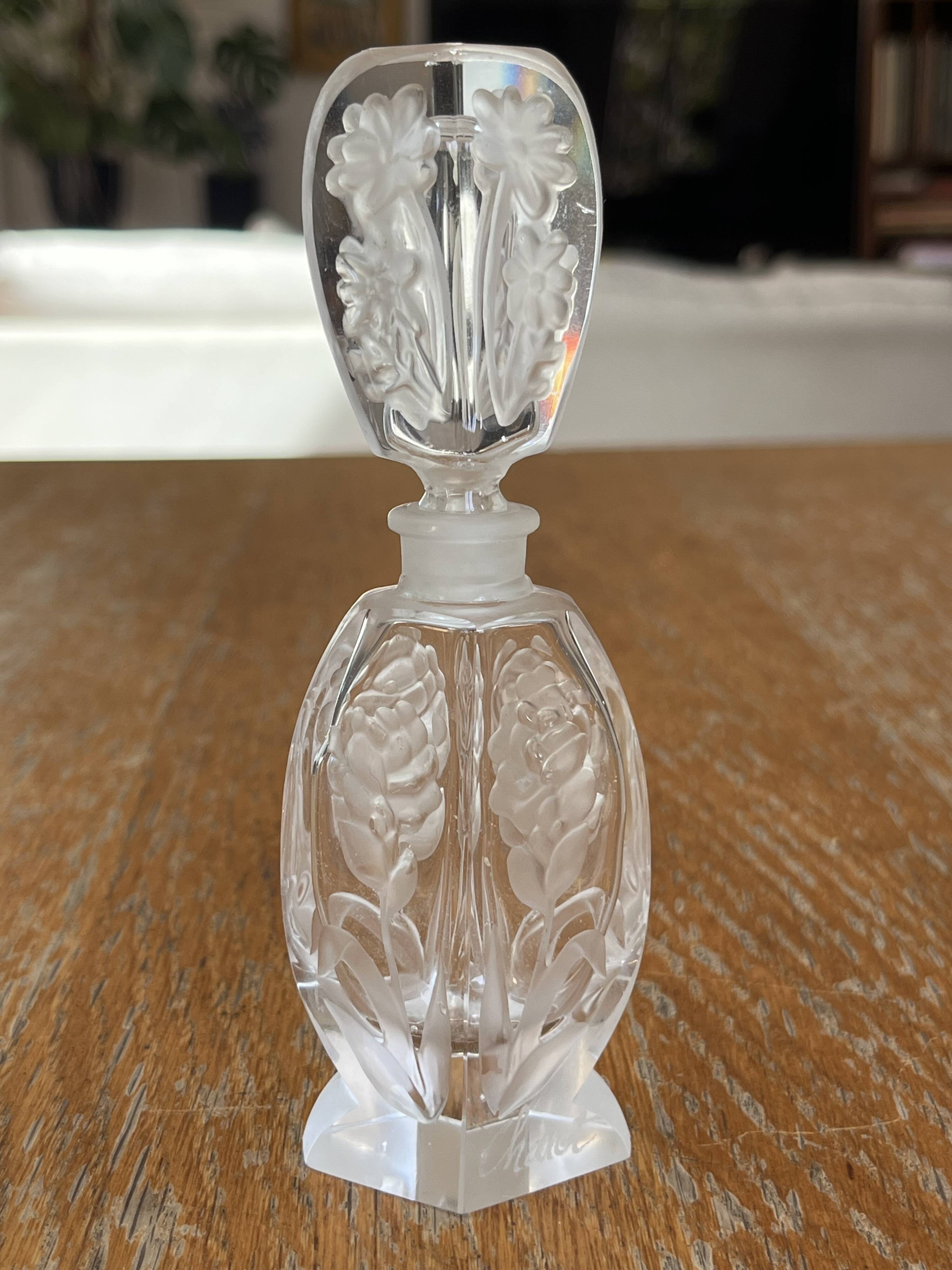 Pair of antique frosted crystal perfume bottles – Signed Charet